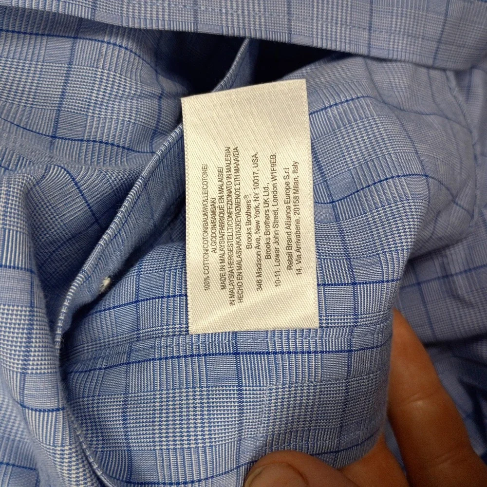 Brooks‎ Brothers Mens 15-33 Slim Fit Non-Iron Cotton Blue Glen Plaid Dress Shirt